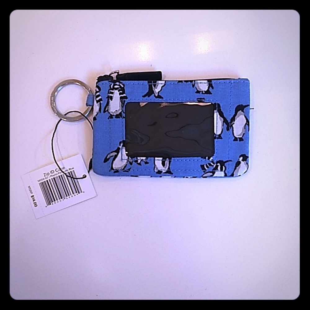 NWT Vera Bradley Zip ID Case Playful Penguins Blue